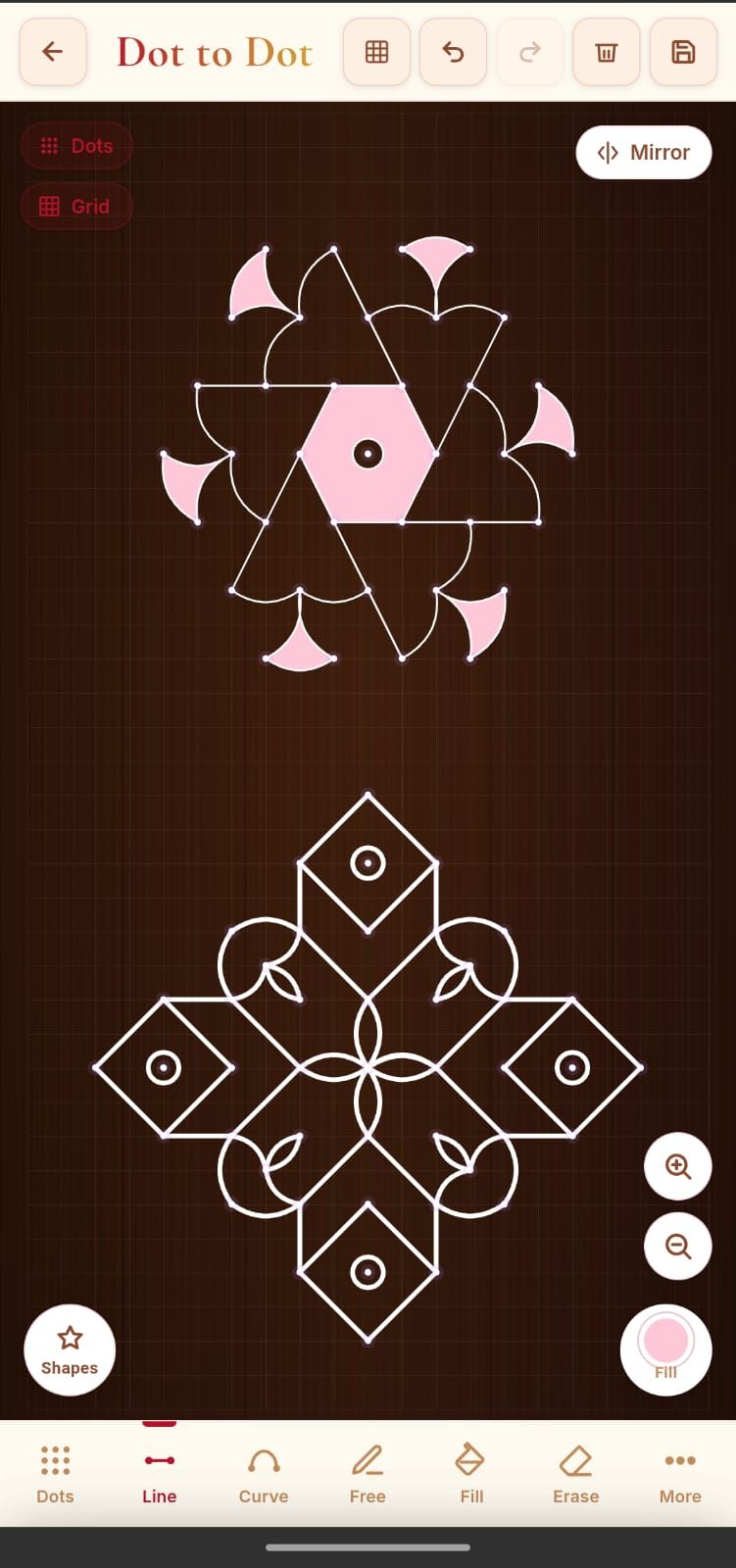 Dot Kolam screenshot — choose a style screen